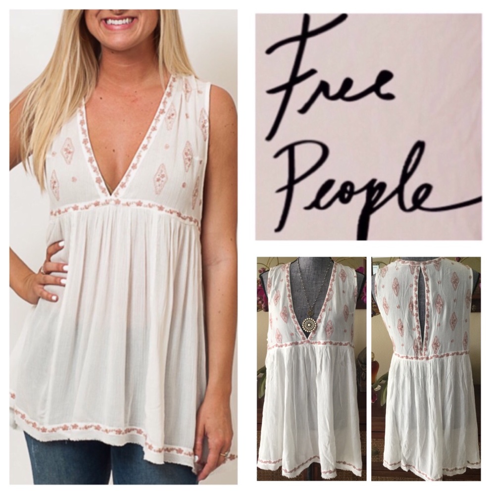 Free People Diamond Embroidered Tunic Top.